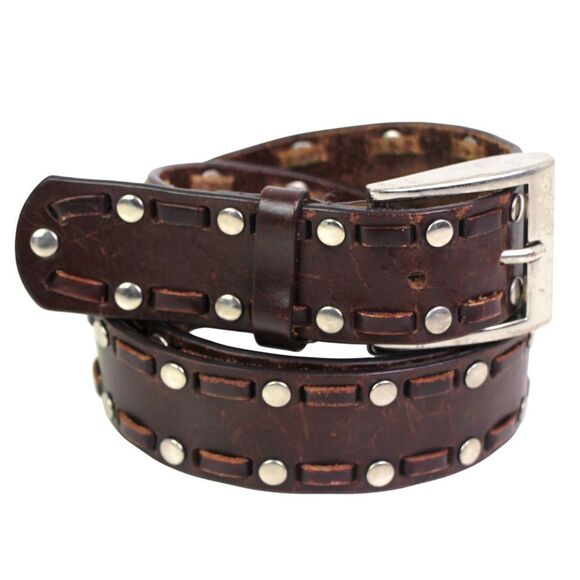 BROWN GENUINE LEATHER 1 1/4"Wd STUDS STITCH CASUAL DRESS WOMEN'S BELT Sz S (99T - Picture 6 of 13